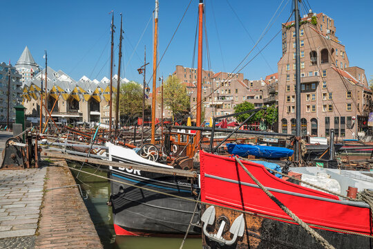 Cubic houses at Oudehaven port, Architect Piet Blom, Rotterdam, South Holland, Netherlands