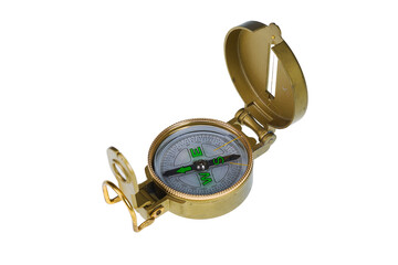 The old and very reliable metal compass with the geographic coordinates