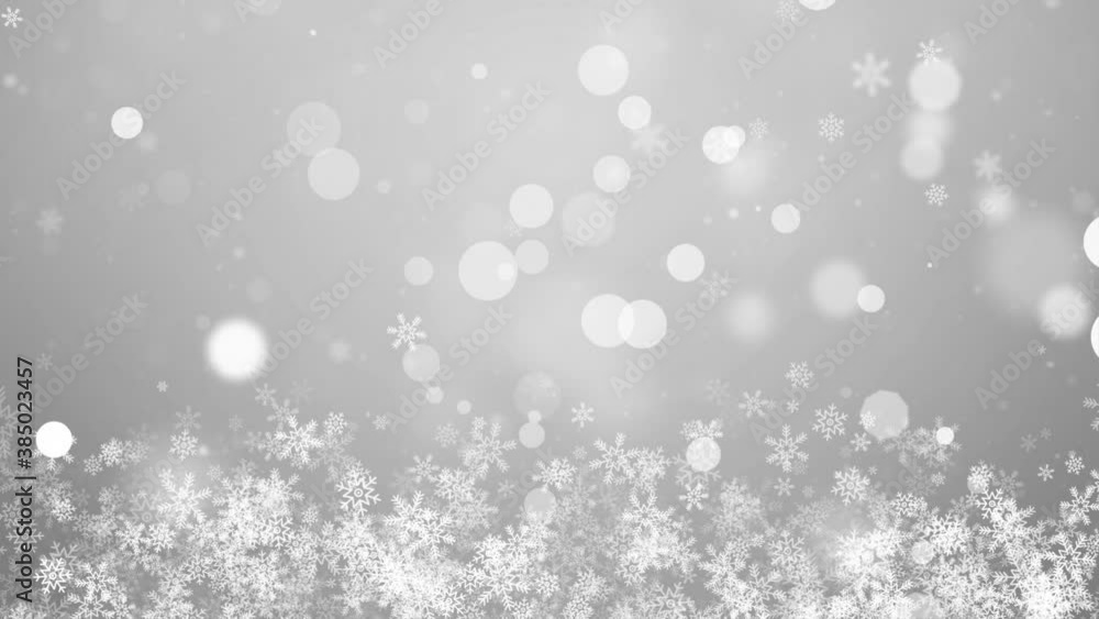 Poster white falling snowflakes snow and stars dust particles bokeh lights loop background animation. celeb