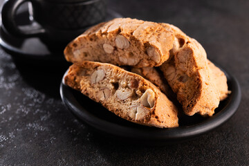 Tasty sweet cantuccini cookies with nuts and almonds