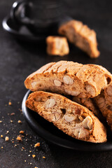 Tasty sweet cantuccini cookies with nuts and almonds