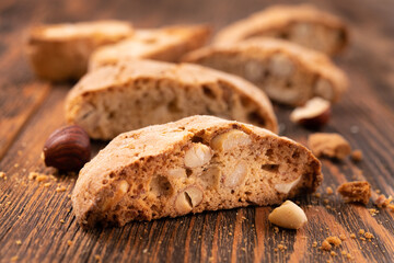 Tasty sweet cantuccini cookies with nuts and almonds
