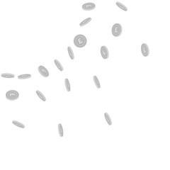 British pound coins falling. Scattered black and w