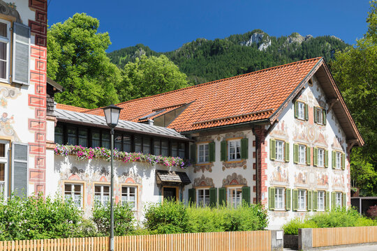 Traditional Paintings on Hansel und Gretel House, Oberammergau, Ammertal Valley, Bavarian Alps, Upper Bavaria