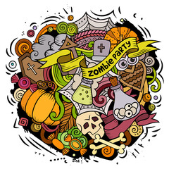 Cartoon vector doodles Happy Halloween illustration.