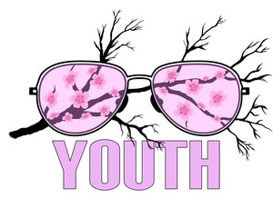 Pink glasses with the inscription youth