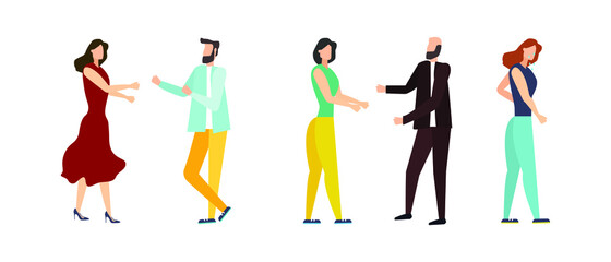 group of people communicate, one person can not join the group, vector illustration