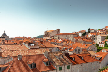 Fototapeta na wymiar Brick color rooftops in Dubrovnik, Croatia