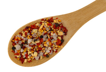 Fototapeta na wymiar Portion of garlic and chili seasoning in a wood spoon