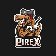 t-rex pirates holding soccer ball. logo character. vector illustration.