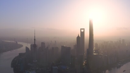 aerial view of Shanghai sunrise over the city skyline