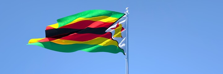 3D rendering of the national flag of Zimbabwe waving in the wind