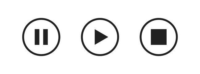 Play, pause and stop video button. Vector media icon for music and audio. Isolated sound sign