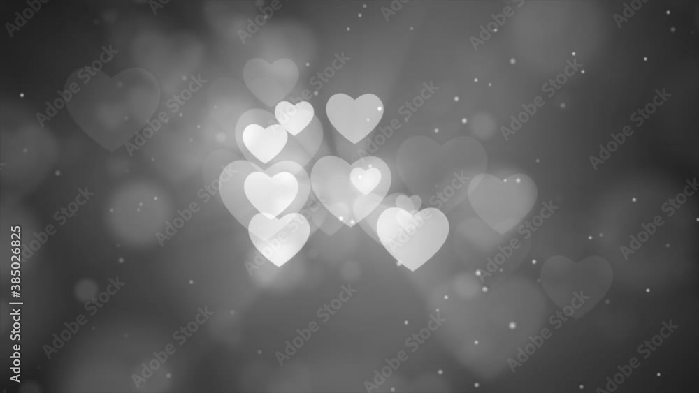 Aufkleber abstract magic white hearts flying with glow bokeh reflection light background loop animation. weddi