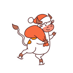 White bull dressed as Santa Claus - chinese new year symbol or logo for kids stickers