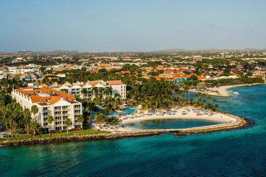 Aerial view of resort Oranjestad, Aruba, ABC Islands, Dutch Antilles, Caribbean, Central America