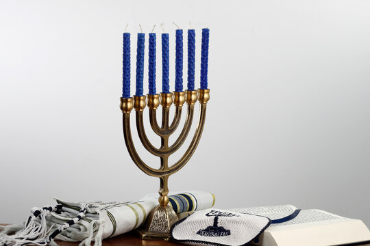 Menorah, tallit, kippah and Torah, Jewish symbols, France