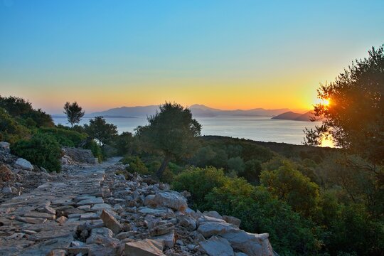 Greece, the island of Ithaki -view of the sunrise from Ithaki