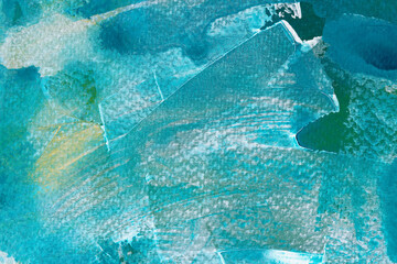 Hand painted light blue and white watercolor texture. Green shade watercolour illustration. Colorful abstract acrylic background. Color brush strokes on the paper. For wallpaper and any design