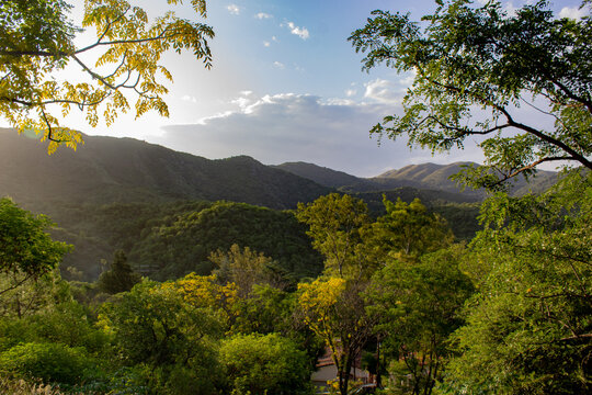 landscape with trees and clouds in Los Reartes, near Villa General Belgrano, Cordoba, Argentina
