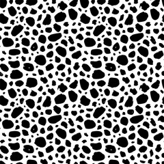 Round brush strokes vector seamless pattern. Black paint freehand scribbles, circles, blotch, dots, dry brush stroke texture. Chaotic rough smears. Black and white polka dot texture.