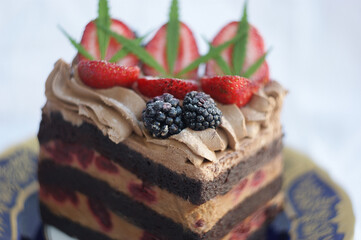 fruit cake top view. slice of fruit cake on a plate