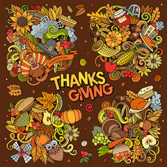 Cartoon vector doodles Happy Thanksgiving Day illustration