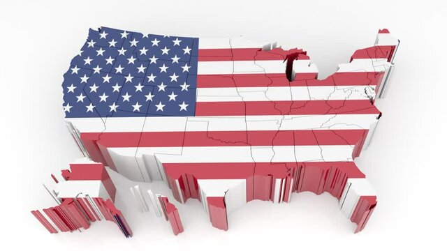 united states map with american flag in 3d animated