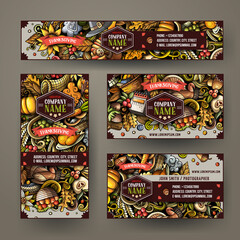 Corporate Identity vector templates set design with doodles hand drawn Happy Thanksgiving theme.