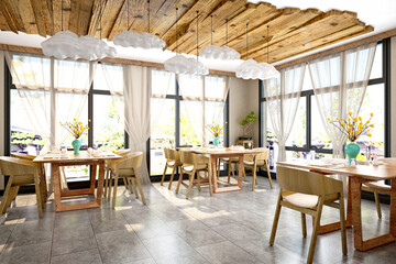 3d render of cafe restaurant interior view