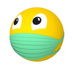 smiley in a mask render on a white background covid