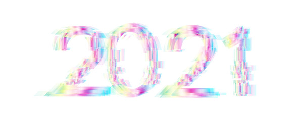 2021 New Year holographic glitch abstract background. Vector design