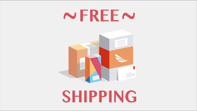 Free Shipping text with mail and boxes on white