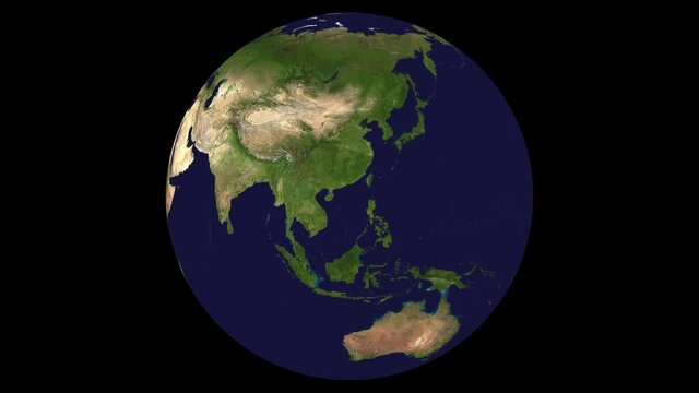 Planet earth rotates on a transparent background with alpha channel. Seamless loop animation.