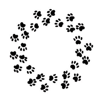 Round frame made of paw prints