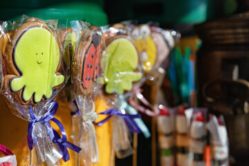 Sugar cookies in icing of various shapes and colors