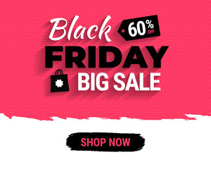 Flat design banner for Black Friday Big Sale. 60% OFF editable template