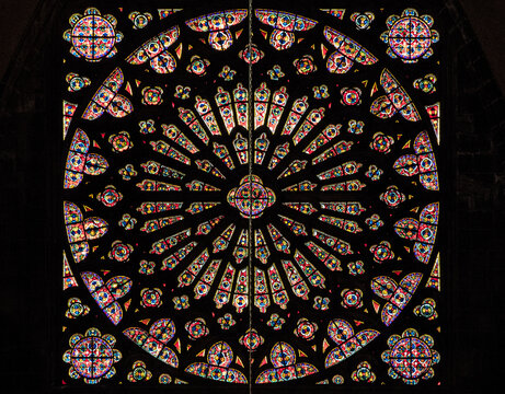 Clermont-Ferrand, France. Rose Window of the Cathedral of Our Lady of the Assumption