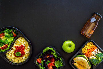 Take away meal, resraurant delivery menu. Overhead view