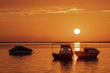Boats at sunset in Izmir / Karsiyaka fishermen's shelter