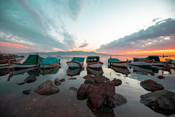 Boats at sunset in Izmir / Karsiyaka fishermen's shelter