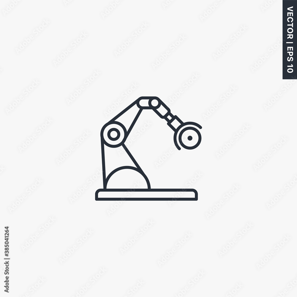 Poster circular saw robotic arm machine, linear style sign for mobile concept and web design