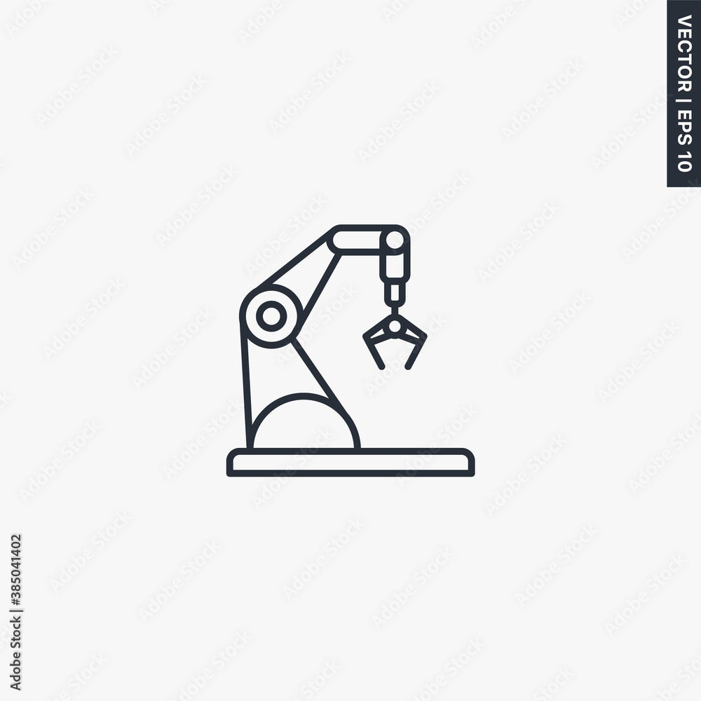 Poster robotic arm, linear style sign for mobile concept and web design