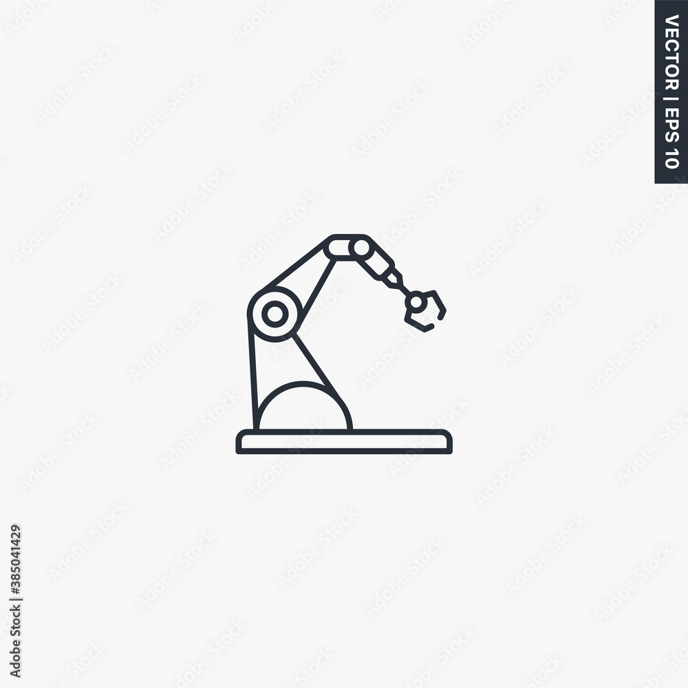 Aufkleber robotic arm machine, linear style sign for mobile concept and web design