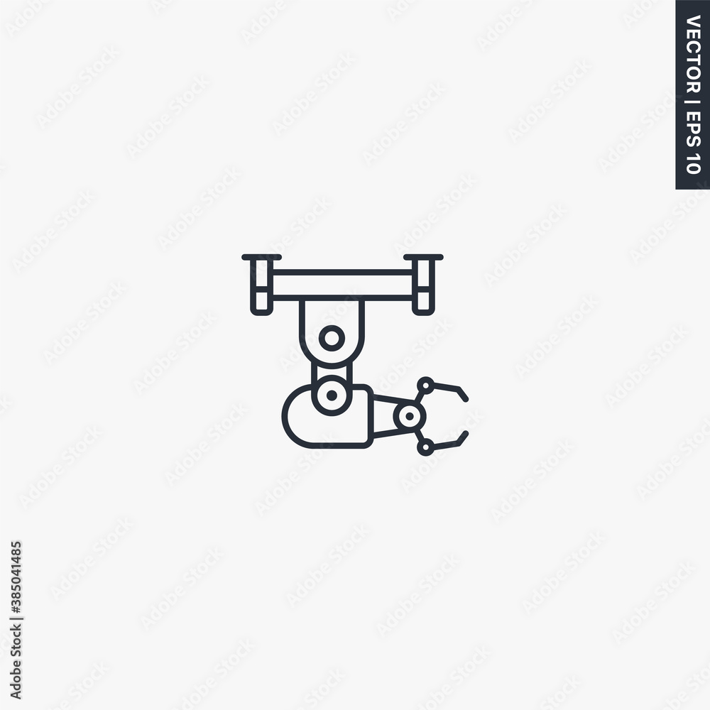 Poster robotic hand manipulator, linear style sign for mobile concept and web design