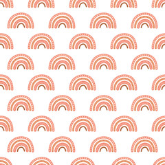 Cute abstract rainbows seamless pattern isolated on white background. Modern boho vector illustration for cards, home decor and print design. Scandinavian art for nursery decor.