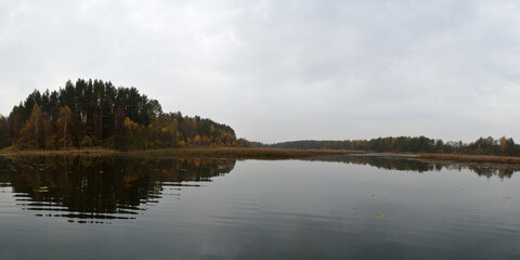 
Summer fishing on the Desna river, beautiful panorama. 