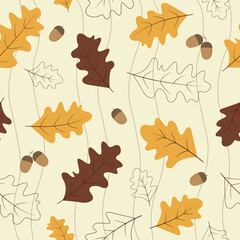 Colorful Fall Oak Leaves Seamless Pattern