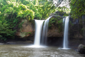 Fototapeta na wymiar soft-blurred waterfall at Haew Suwat Waterfall Khao Yai