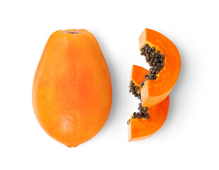 ripe papaya fruit with seeds isolated on white background